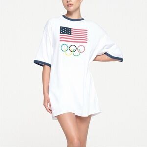 SKIMS USA OLYMPIC White Graphic T-Shirt DRESS Flag Design